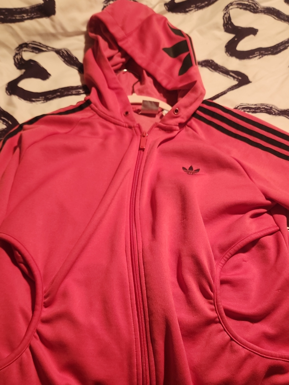 adidas Kids Pink Hooded Track Jacket with Black Stripes